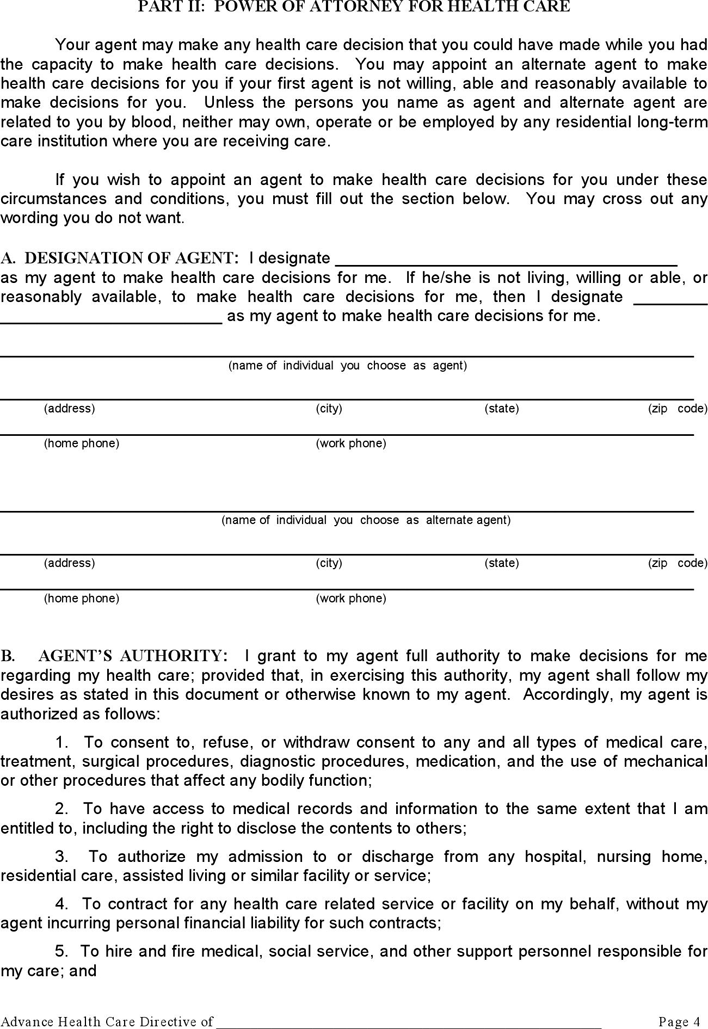 Delaware Health Care Power of Attorney Form Page 4