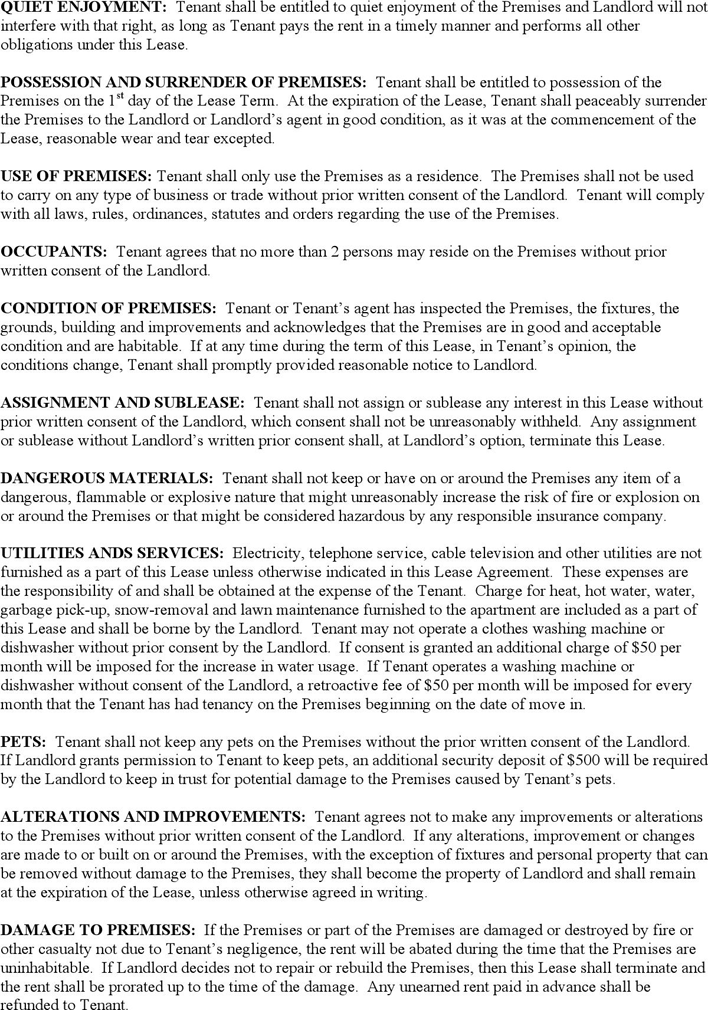 Delaware Month to Month Rental Agreement Page 2