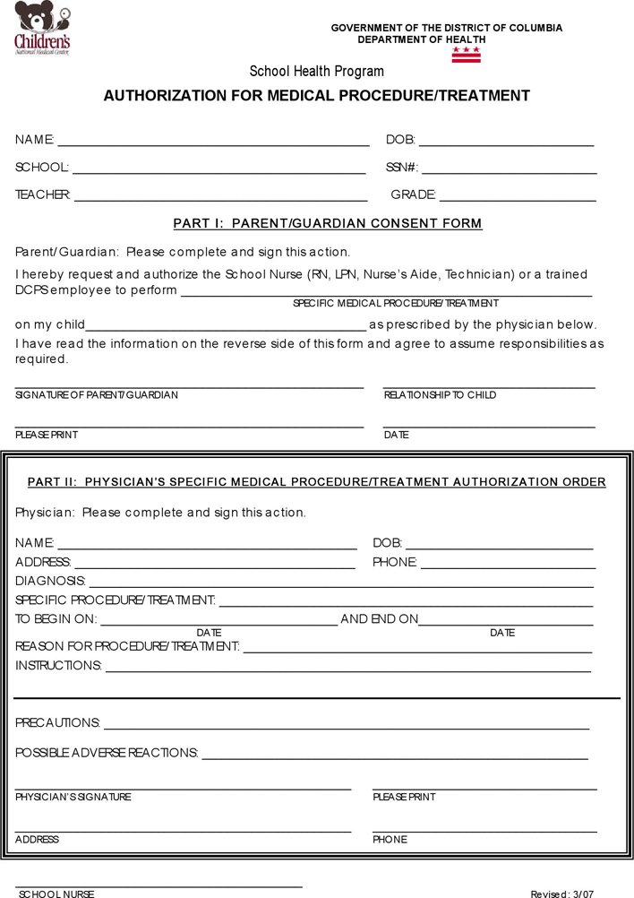 District of Columbia Medication and Treatment Authorization Form Page 3