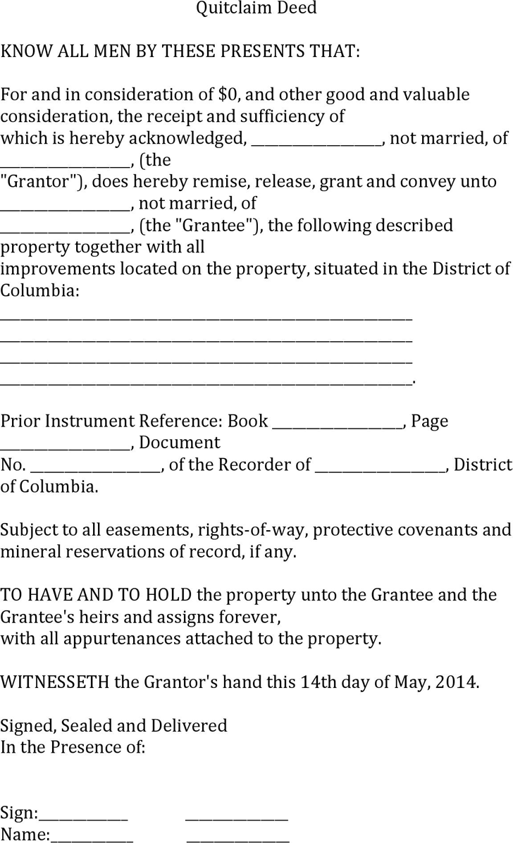 District of Columbia Quitclaim Deed Form