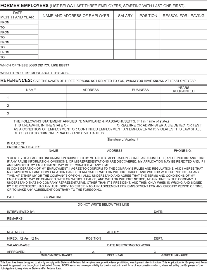 Employee Application Form 2 Page 2