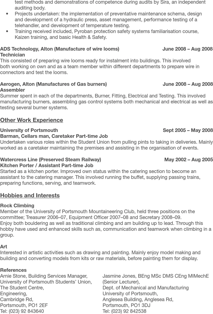 Engineering CV Example Page 2