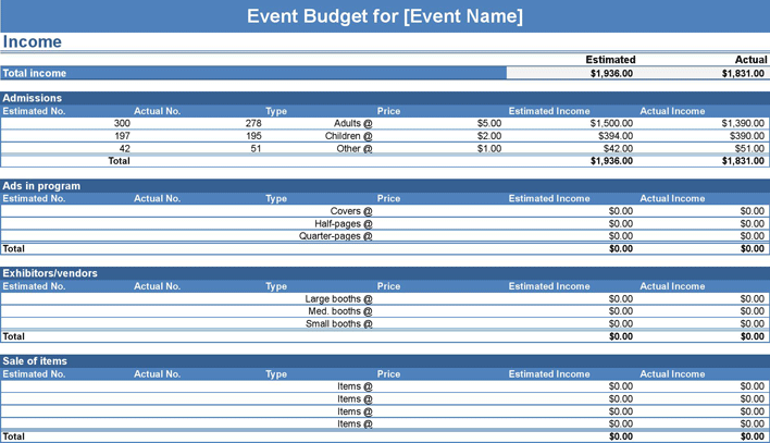 Event Budget Template 1 Page 2