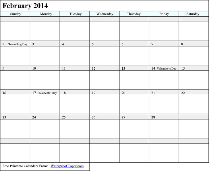 February 2014 Calendar 1