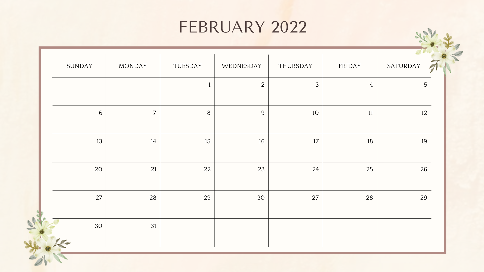 February 2022 Calendar 1