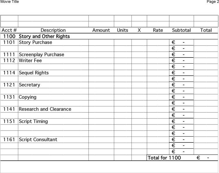 Film Budget Template 1 Page 2