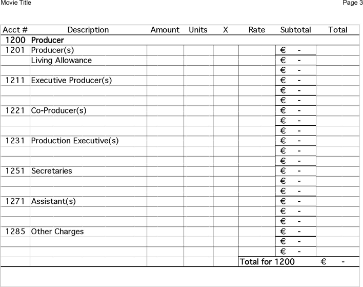 Film Budget Template 1 Page 3