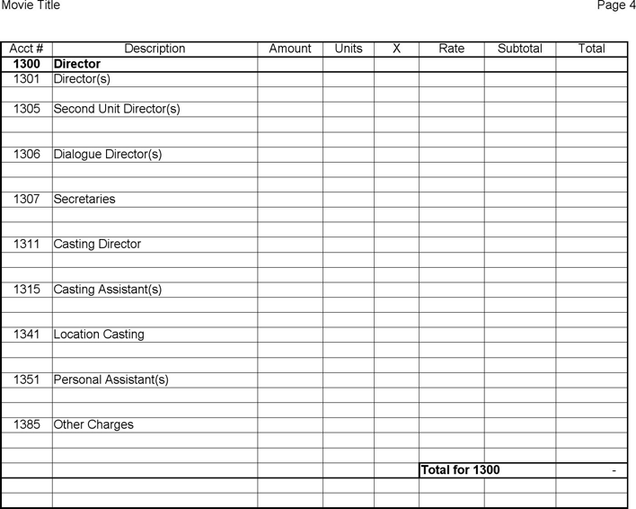 Film Budget Template 2 Page 4