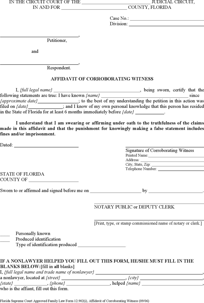 Florida Affidavit of Corroborating Witness Page 2