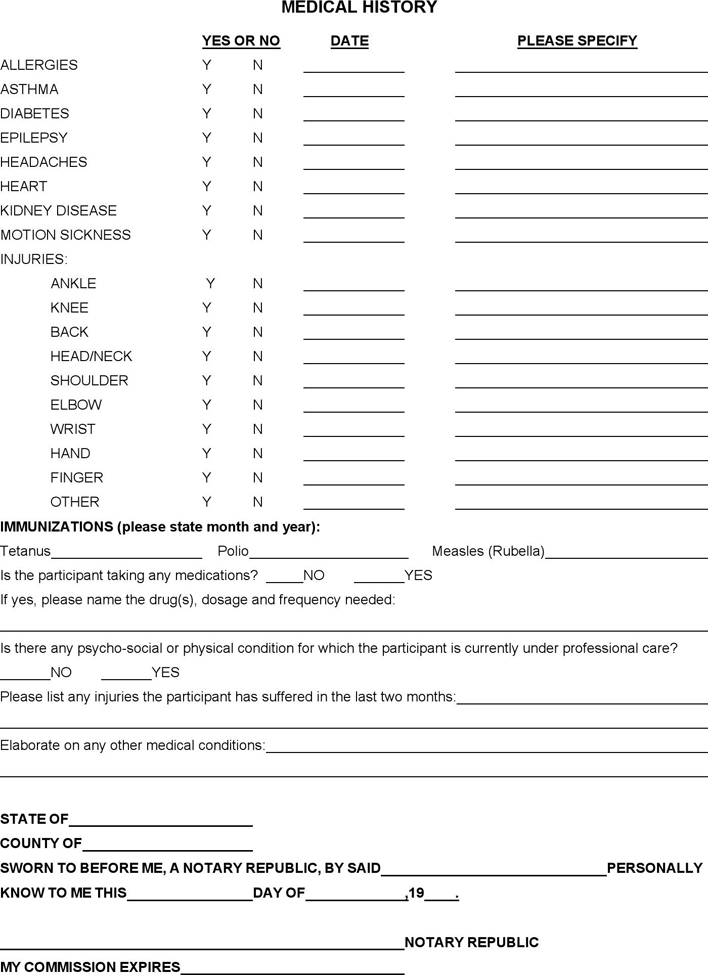 Florida Medical History And Release Form For Player Page 2