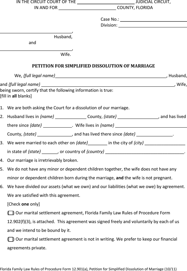 Florida Petition For Simplified Dissolution of Marriage Page 4