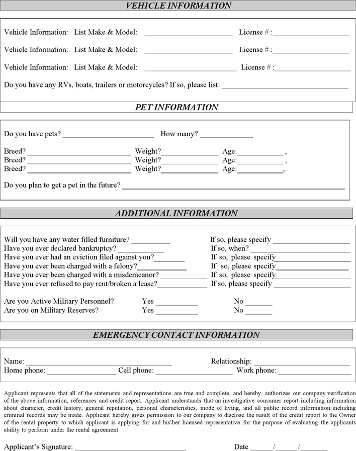Florida Rental Application Page 2