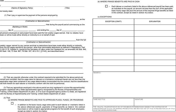 General Certified Payroll Form Page 2