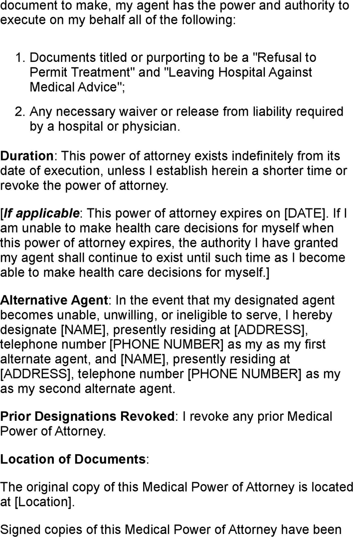 General Medical Power of Attorney Form 2 Page 2