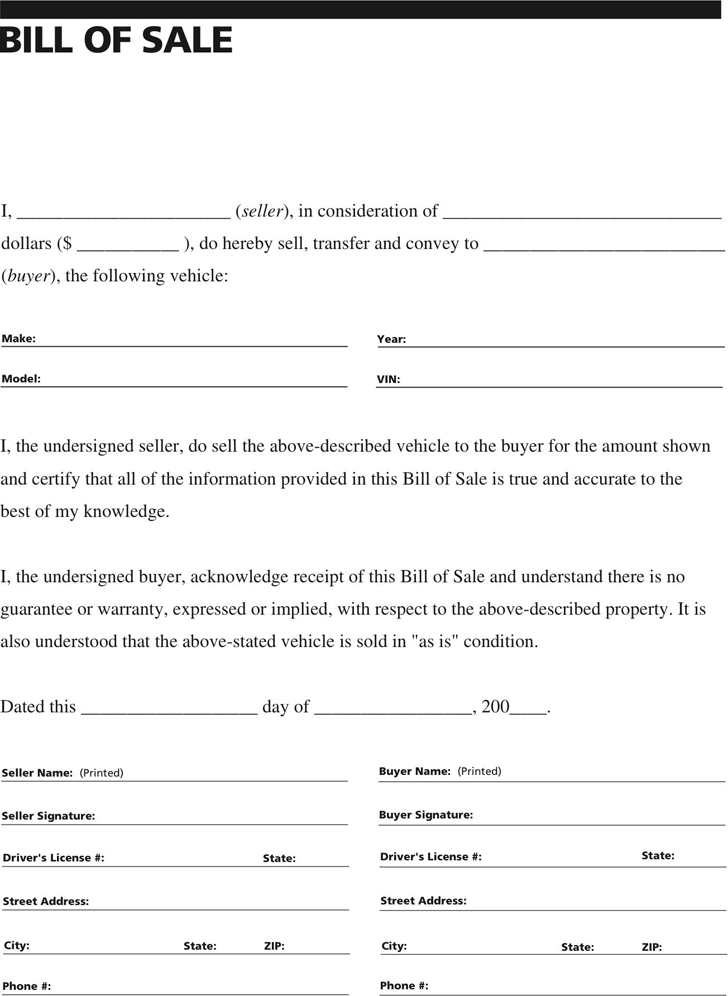 general vehicle bill of sale form 1
