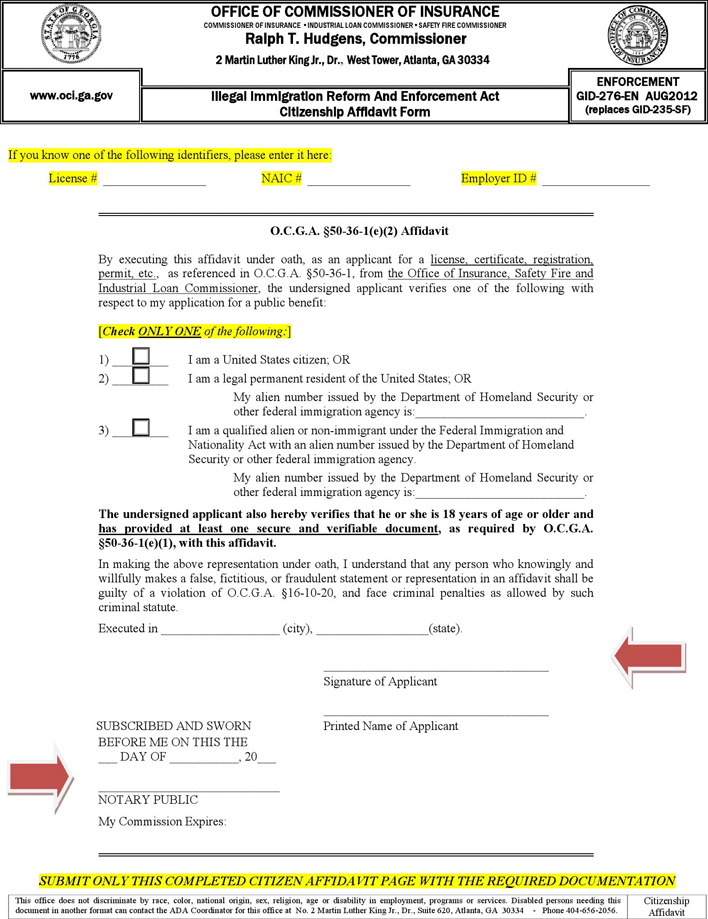 Georgia Citizenship Affidavit Form Page 2