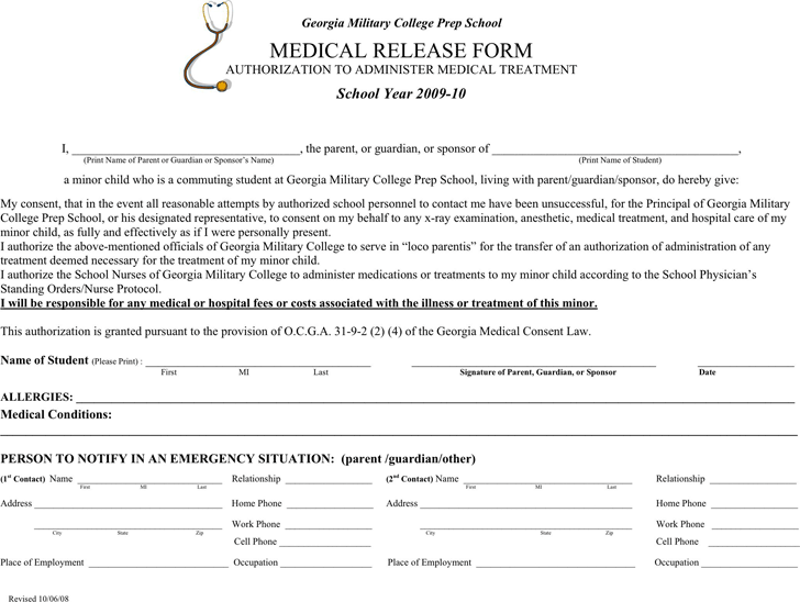 Georgia Medical Release Form 1