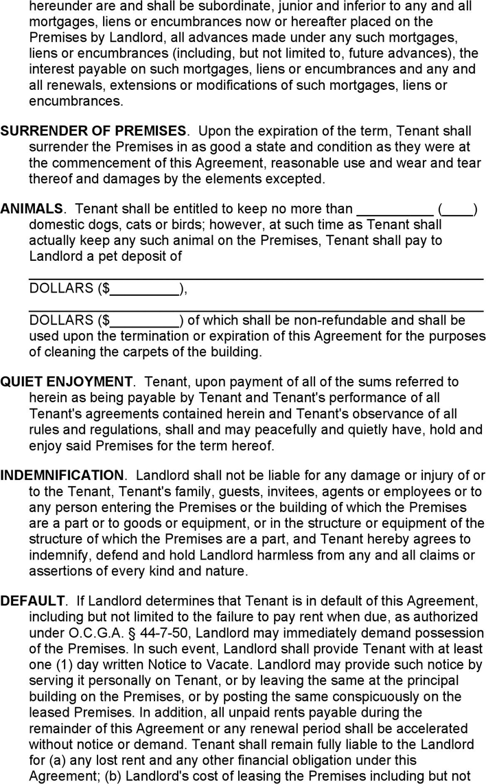 Georgia Month to Month Rental Agreement Page 5