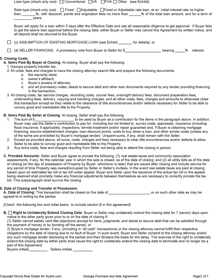 Georgia Purchase and Sale Agreement Form Page 2