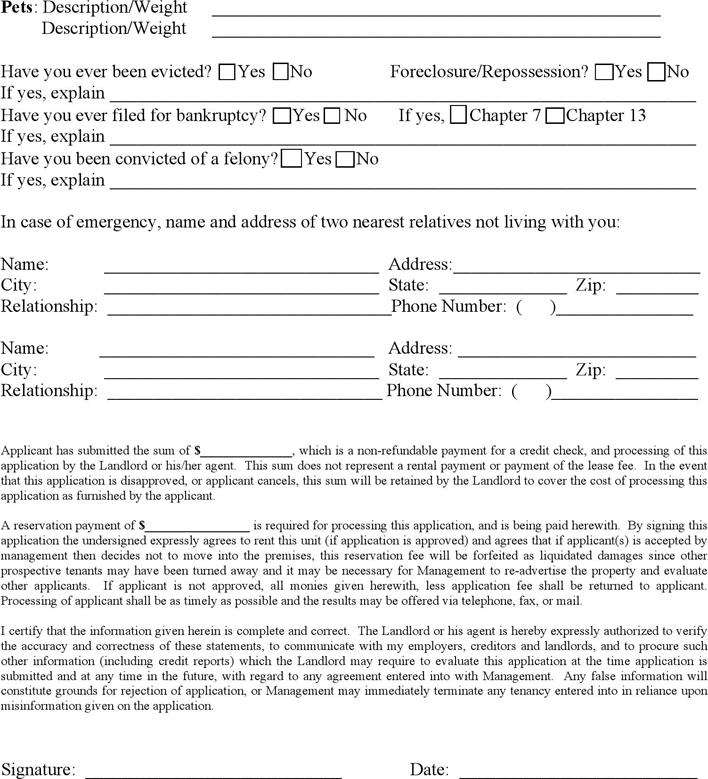Georgia Rental Application Form Page 2