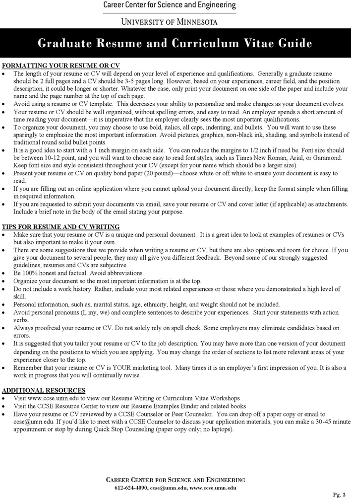 Graduate Resume and Curriculum Vitae Guide Page 3