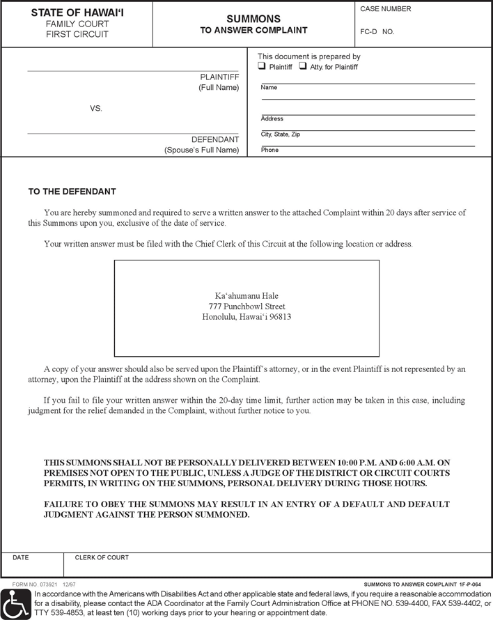 Hawaii Divorce Form 2 Page 2