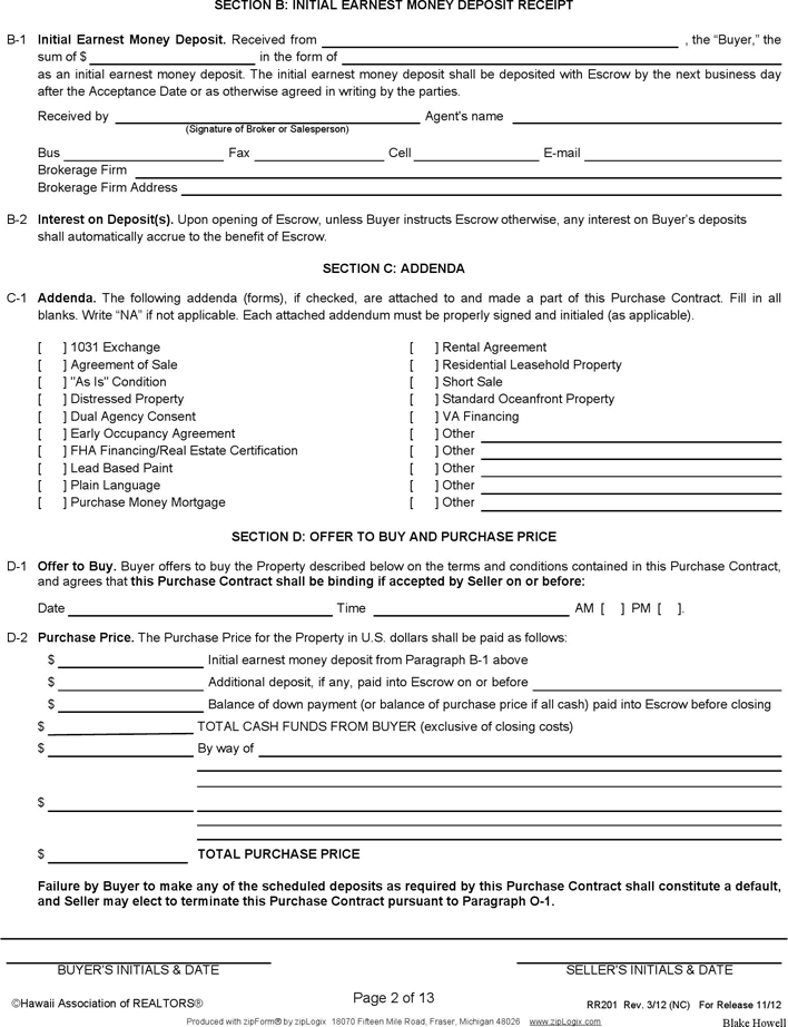 Hawaii Purchase Contract Form Page 2