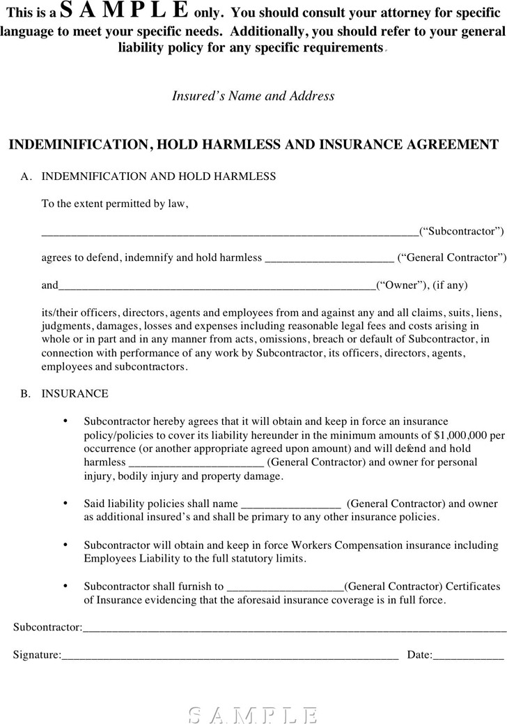Printable Hold Harmless Agreement Template from www.speedytemplate.com