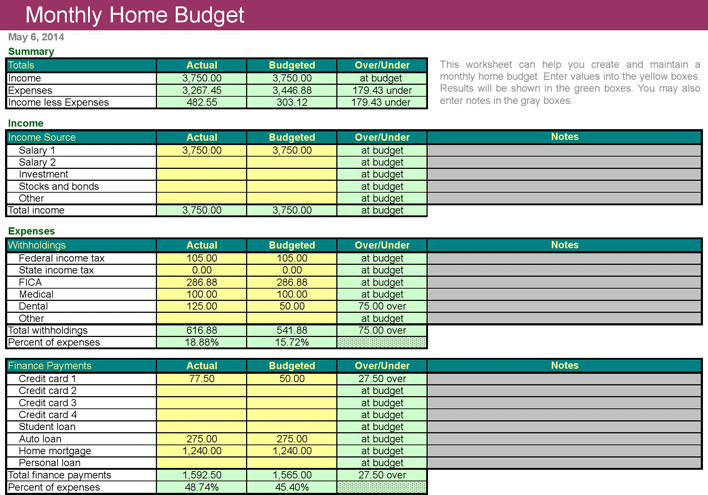 Home Budget Worksheet 2