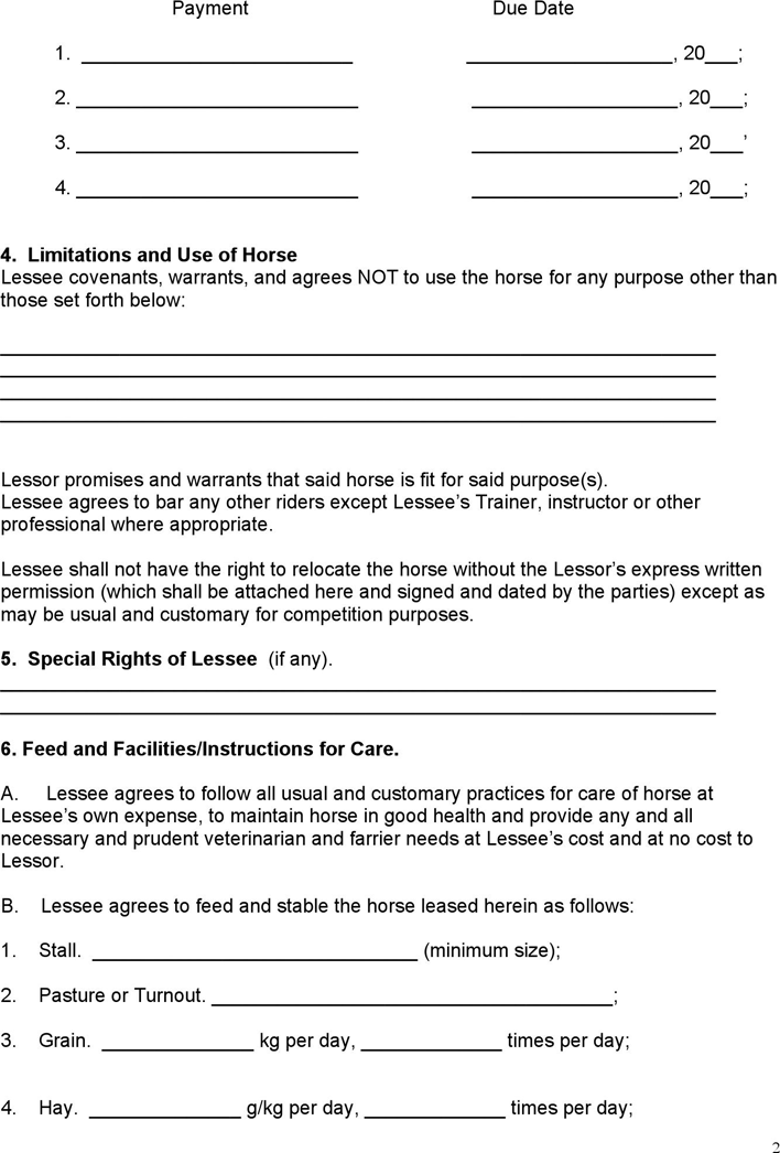 Horse Lease Agreement 1 Page 2