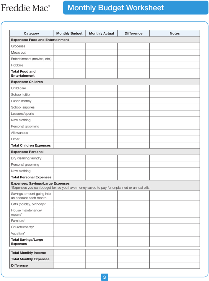 Household Budget Template 2 (Monthly) Page 3