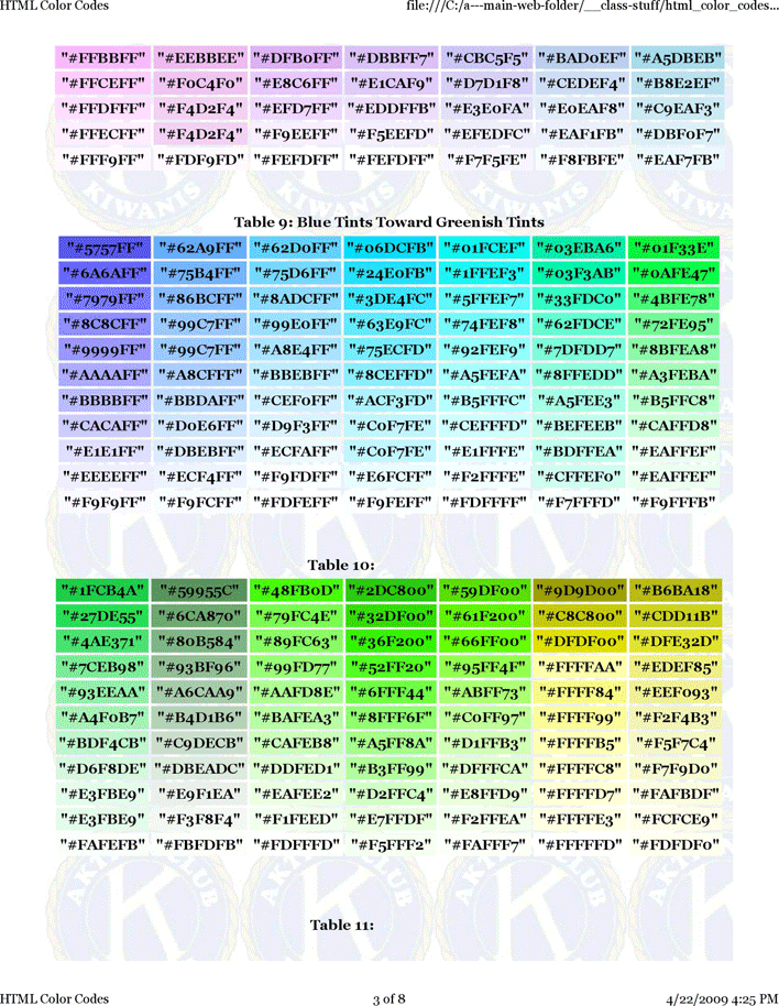 HTML Color Codes Page 3
