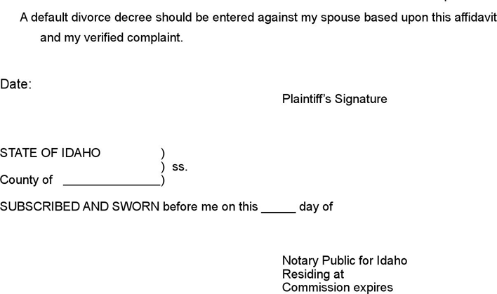 Idaho Affidavit in Support of Default Decree of Divorce (with Children) Form Page 2
