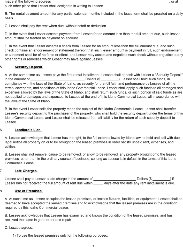 Idaho Commercial Lease Agreement Form Page 2