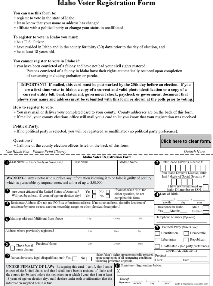 Idaho Voter Registration Form
