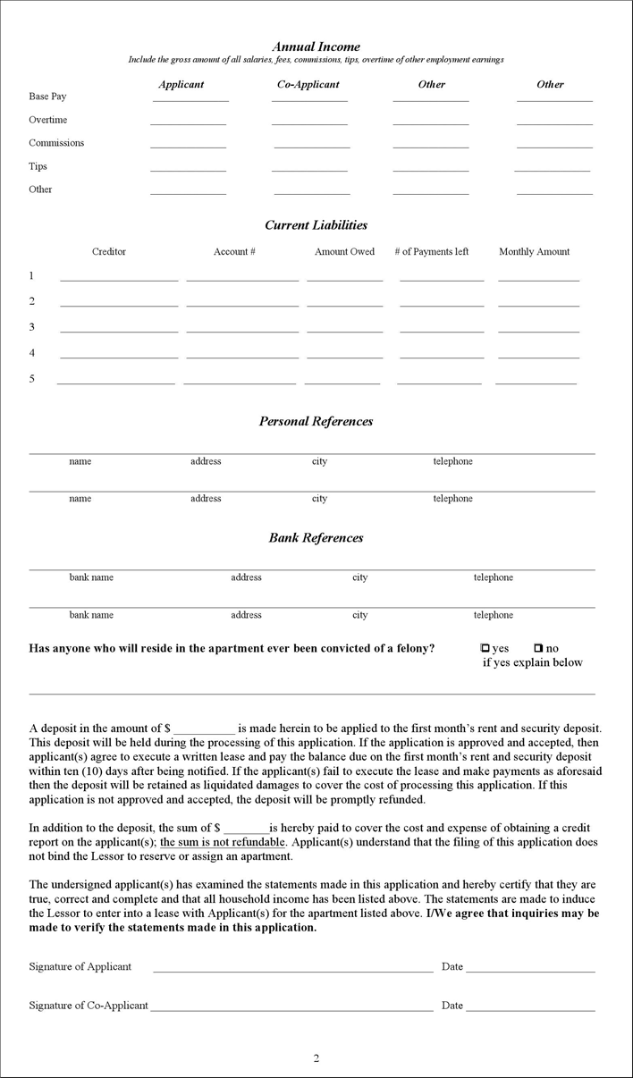 Illinois Rental Application Form Page 2