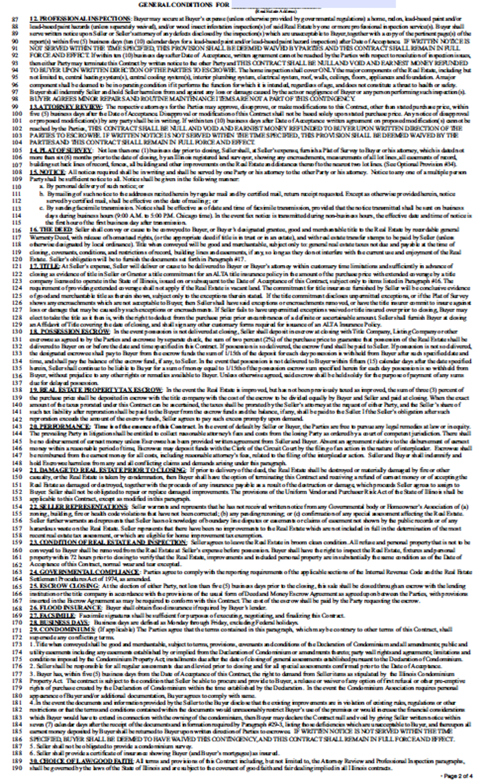 Illinois Residential Real Estate Contract Page 2