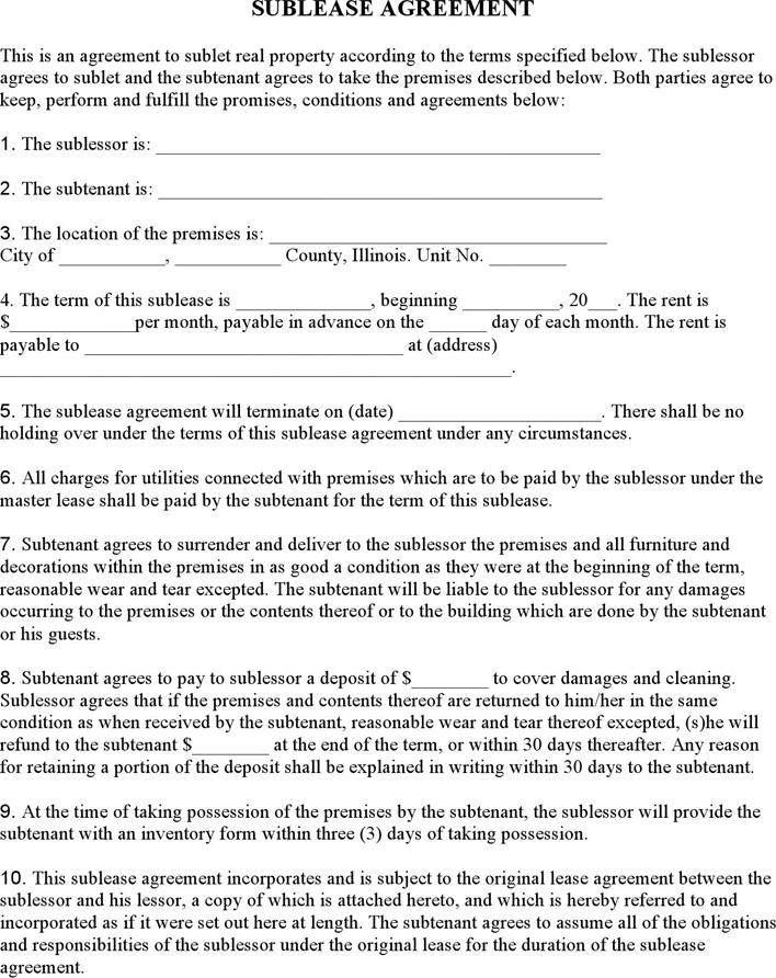 free illinois sublease agreement form pdf 108kb 2 page s