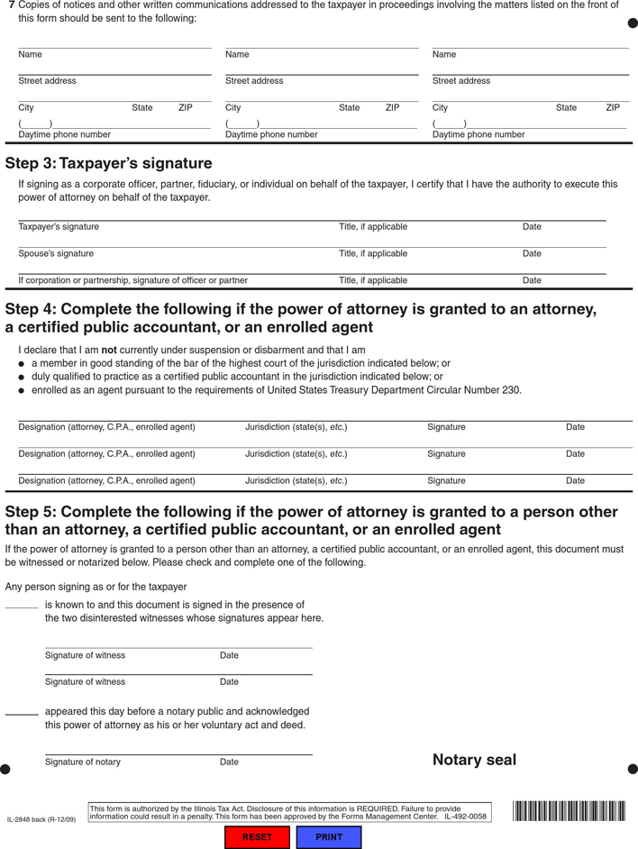 Illinois Tax Power of Attorney Form Page 2