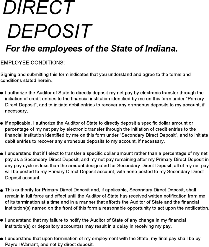 Indiana Direct Deposit Form 2 Page 2