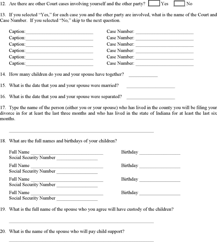 Indiana Divorce Form With Children Page 2