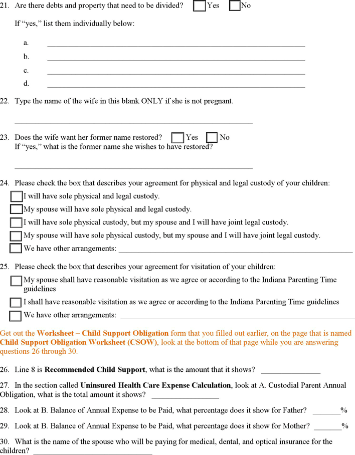 Indiana Divorce Form With Children Page 3