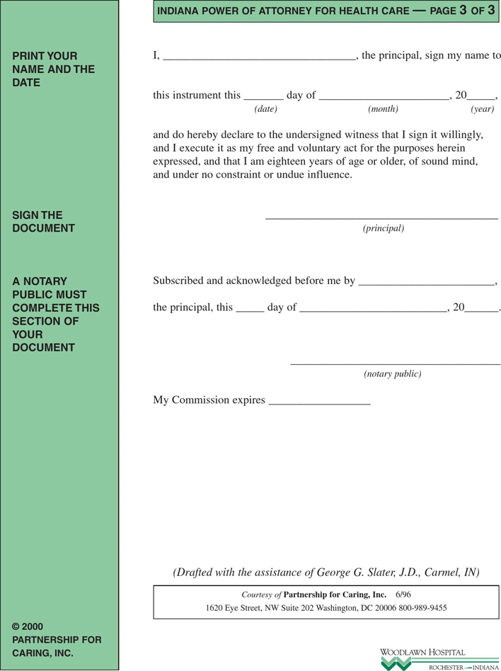 Indiana Health Care Power of Attorney Form Page 3