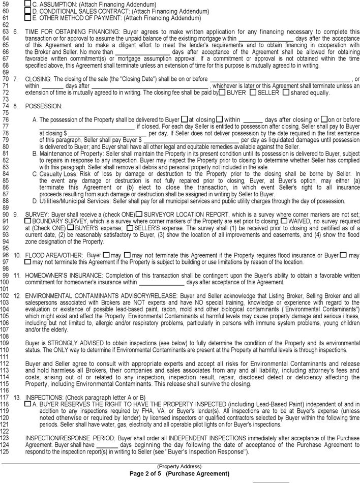 Indiana Purchase Agreement (Improved Property) Form Page 2