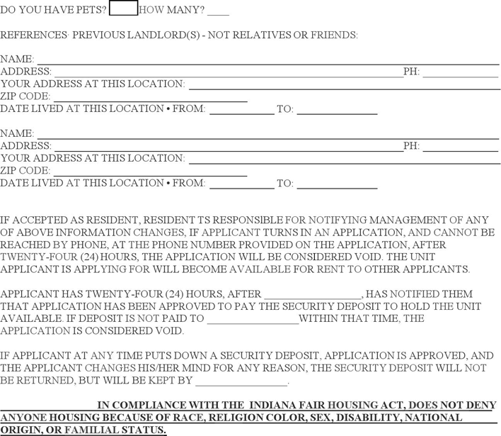 Indiana Rental Application Form Page 2
