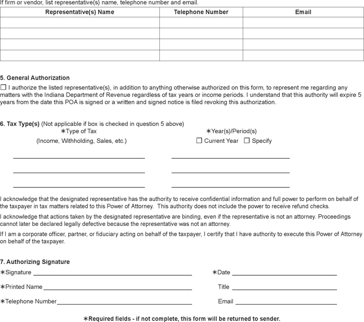 Indiana Tax Power of Attorney Form 2 Page 2