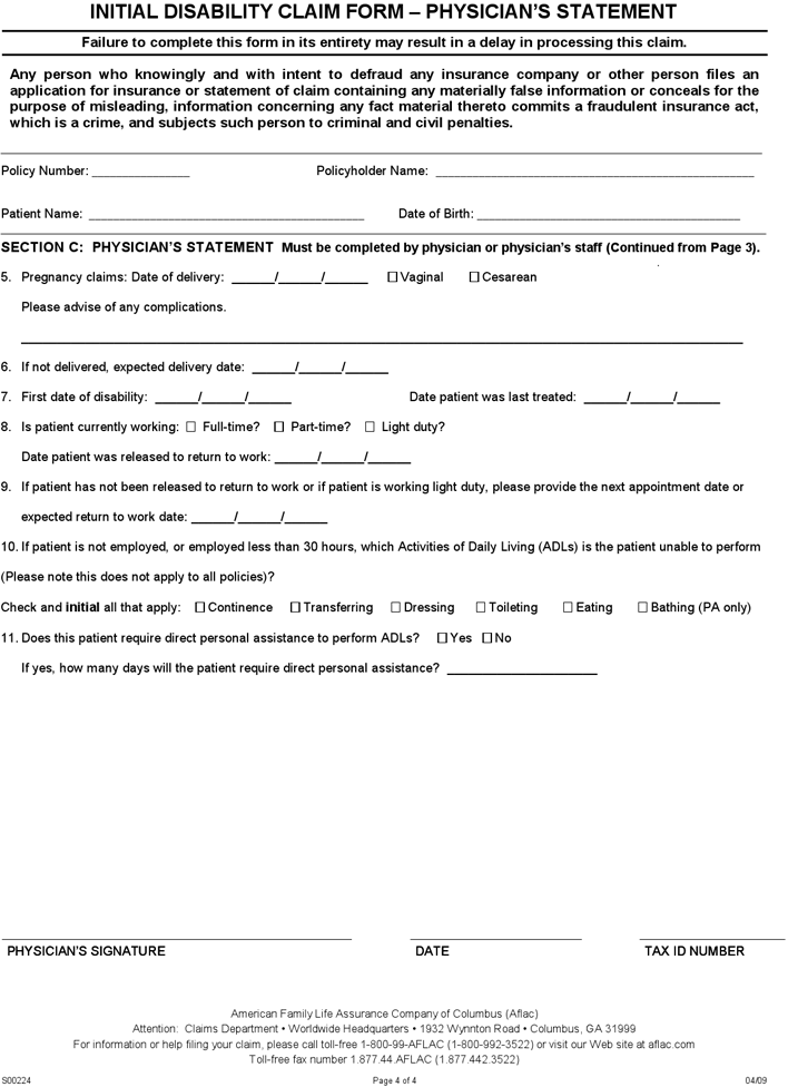 Initial Disability Claim Form Page 4