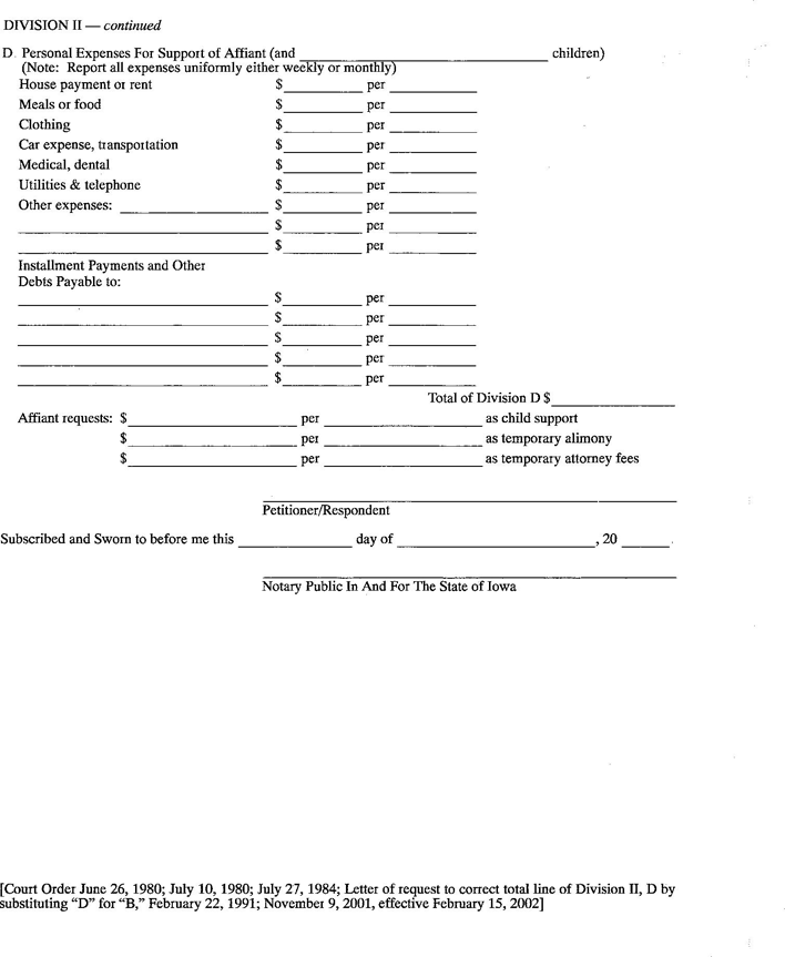 Iowa Affidavit of Financial Status Form Page 3