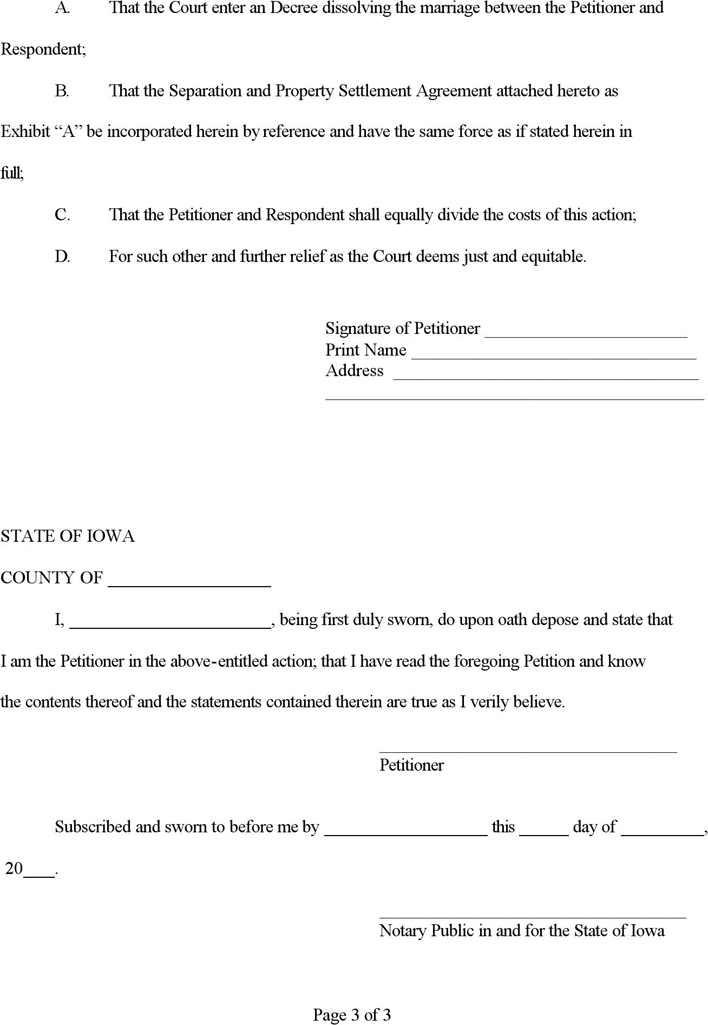 Iowa Petition for Dissolution of Marriage Form Page 3