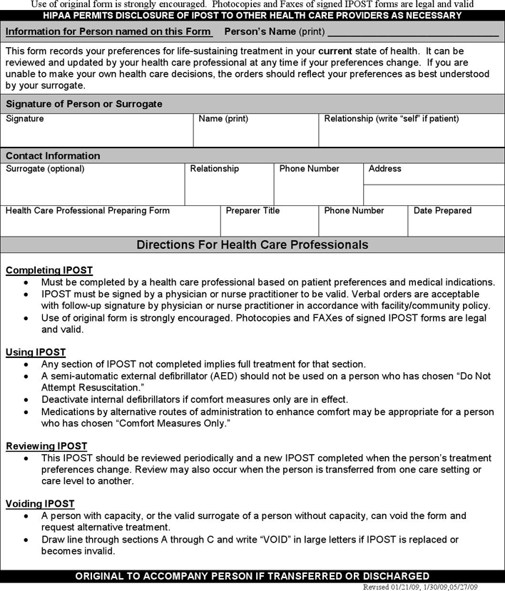 Iowa Physician Orders For Scope of Treatment (POST) Form Page 2